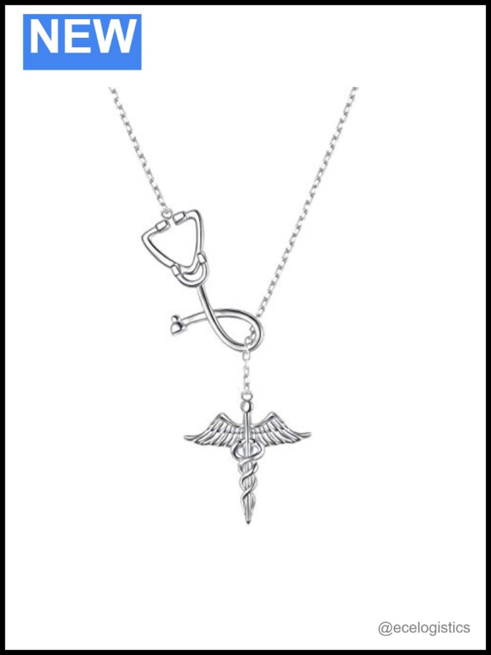 925 Sterling Silver Stethoscope Caduceus Y-Necklace 24in Nurse Graduation Gift
